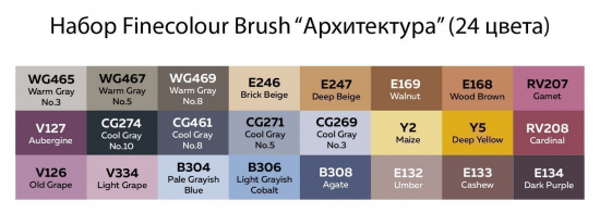 Набор спиртовых маркеров "Finecolour Brush" 24 цвета в пенале Архитектура sela